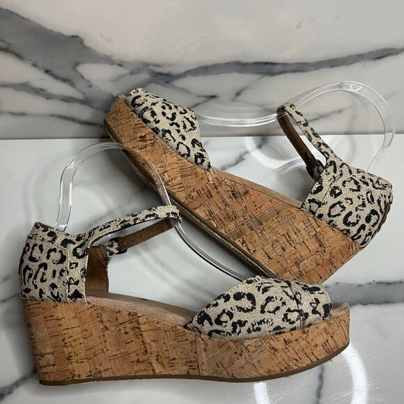 Toms Women's Brown Black Leopard Canvas Espadrille Wedge Marisol Sandals Sz 8.5 - Picture 5 of 7